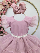 Vestido Infantil Rose Saia C/ Babados e Glitter Daminhas