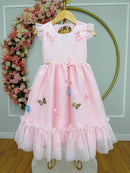 Vestido Infantil Rosa Claro Jardim Encantado c/Apliques Festas