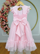 Vestido Infantil Rosa Claro Jardim Encantado c/Apliques Festas