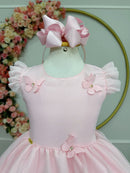 Vestido Infantil Rosa Claro Jardim Encantado c/Apliques Festas