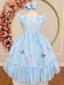 Vestido Infantil Azul Claro Jardim Encantado c/Apliques Festas
