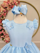 Vestido Infantil Azul Claro Jardim Encantado c/Apliques Festas