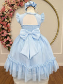 Vestido Infantil Azul Claro Jardim Encantado c/Apliques Festas
