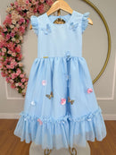 Vestido Infantil Azul Claro Jardim Encantado c/Apliques Festas