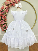 Vestido Infantil Branco Jardim Encantado c/Apliques Festas