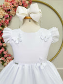 Vestido Infantil Branco Jardim Encantado c/Apliques Festas