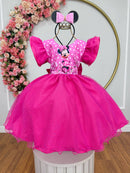Vestido Infantil Pink da Minnie Saia C/ Glitter e Led Festas