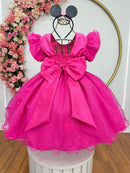 Vestido Infantil Pink da Minnie Saia C/ Glitter e Led Festas