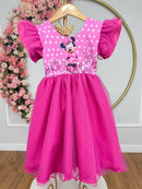 Vestido Infantil Pink da Minnie Saia C/ Glitter e Led Festas