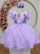 Vestido Infantil Lilás da Princesa Sofia Saia C/ Glitter e Led Festas