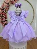 Vestido Infantil Lilás da Princesa Sofia Saia C/ Glitter e Led Festas