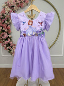 Vestido Infantil Lilás da Princesa Sofia Saia C/ Glitter e Led Festas