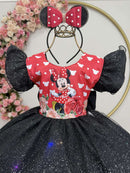 Vestido Infantil Preto da Minnie Saia C/ Glitter e Led Festas