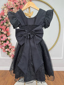 Vestido Infantil Preto da Minnie Saia C/ Glitter e Led Festas