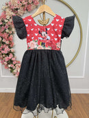 Vestido Infantil Preto da Minnie Saia C/ Glitter e Led Festas
