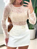 Blusa em Renda Manga Longa Assimétrica Suzana Ref. 1921