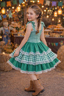 Vestido Infantil de Alça Junino Arraiá Festas Verde Xadrez