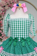 Vestido Infantil de Alça Junino Arraiá Festas Verde Xadrez