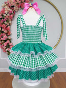 Vestido Infantil de Alça Junino Arraiá Festas Verde Xadrez