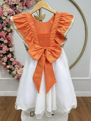 Vestido Infantil da Moana Laranja C/ Apliques de Flores Festa