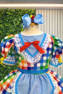 Vestido Infantil Junino Caipira Festas Xadrez Azul Colorido Festas