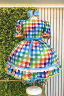 Vestido Infantil Junino Caipira Festas Xadrez Azul Colorido Festas