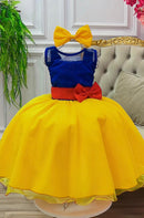 Vestido Fantasia Infantil Branca de Neve C/ Glitter e Capa