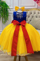 Vestido Fantasia Infantil Branca de Neve C/ Glitter e Capa