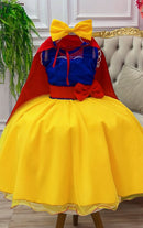 Vestido Fantasia Infantil Branca de Neve C/ Glitter e Capa