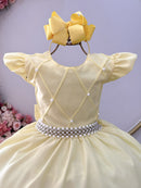 Vestido Infantil Amarelo Busto Nervura Daminhas Luxo