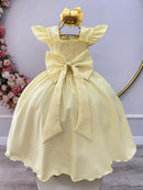 Vestido Infantil Amarelo Busto Nervura Daminhas Luxo