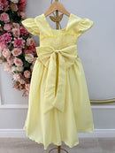 Vestido Infantil Amarelo Busto Nervura Daminhas Luxo