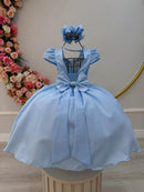 Vestido Infantil Azul Claro Busto C/ Renda Festas Daminhas
