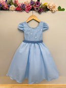 Vestido Infantil Azul Claro Busto C/ Renda Festas Daminhas