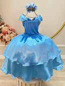 Fantasia Infantil Frozen e Cinderela Azul Renda Brilho