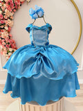 Fantasia Infantil Frozen e Cinderela Azul Renda Brilho