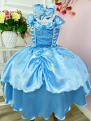 Fantasia Infantil Frozen e Cinderela Azul Renda Brilho
