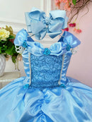 Fantasia Infantil Frozen e Cinderela Azul Renda Brilho