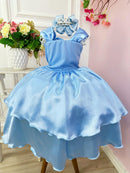 Fantasia Infantil Frozen e Cinderela Azul Renda Brilho