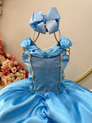 Fantasia Infantil Frozen e Cinderela Azul Renda Brilho
