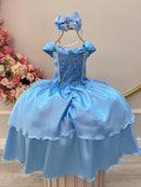 Fantasia Infantil Frozen e Cinderela Azul Renda Brilho