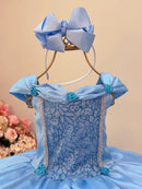 Fantasia Infantil Frozen e Cinderela Azul Renda Brilho