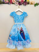 Vestido Infantil Azul Princesas Frozen Elsa Anna Festas