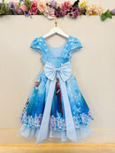 Vestido Infantil Azul Princesas Frozen Elsa Anna Festas