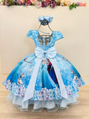 Vestido Infantil Azul Princesas Frozen Elsa Anna Festas