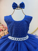 Vestido Infantil Azul Royal Saia C/ Babados e Glitter Daminha
