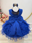 Vestido Infantil Azul Royal Saia C/ Babados e Glitter Daminha