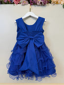 Vestido Infantil Azul Royal Saia C/ Babados e Glitter Daminha