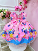 Vestido Infantil Bolofofos Rosa C/ Cinto de Pérolas Festas