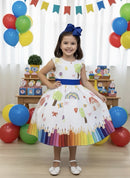 Vestido Infantil Branco Aquarela Formaturas Festas